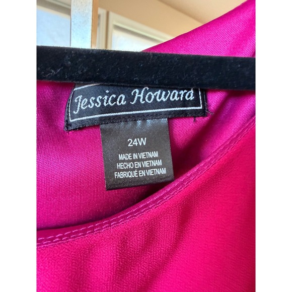 Jessica Howard Woman 24W Pink 40 Day Cocktail Dress Sheer Overlay Ruched - Picture 3 of 12